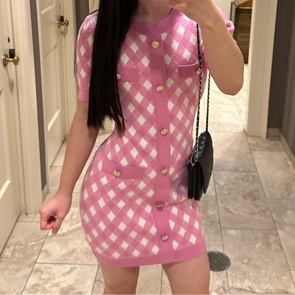Endless Rose Short Sleeve Gingham Knit Dress